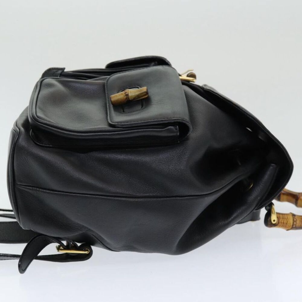 Gucci Vintage Bamboo Backpack Leather Black Leather Backpack Bag - Picture 3 of 16